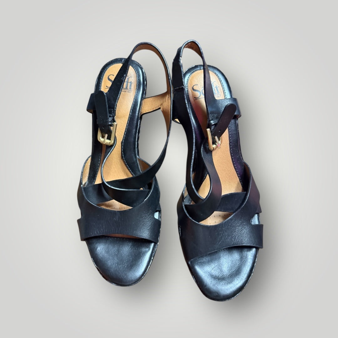 Black Soft Slingback Wedge Sandals, 8